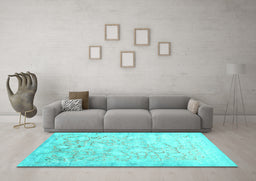 Machine Washable Abstract Turquoise Contemporary Area Rugs in a Living Room,, wshcon2586turq