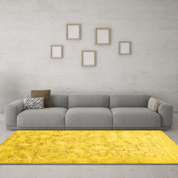 Machine Washable Abstract Yellow Contemporary Rug in a Living Room, wshcon2586yw
