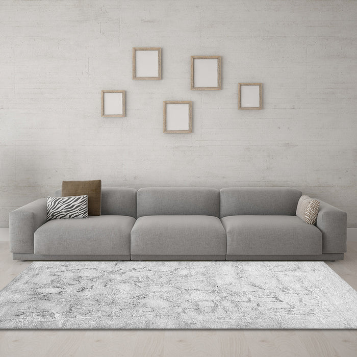 Machine Washable Abstract Gray Contemporary Rug in a Living Room,, wshcon2586gry