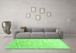 Machine Washable Abstract Green Contemporary Area Rugs in a Living Room,, wshcon2586grn