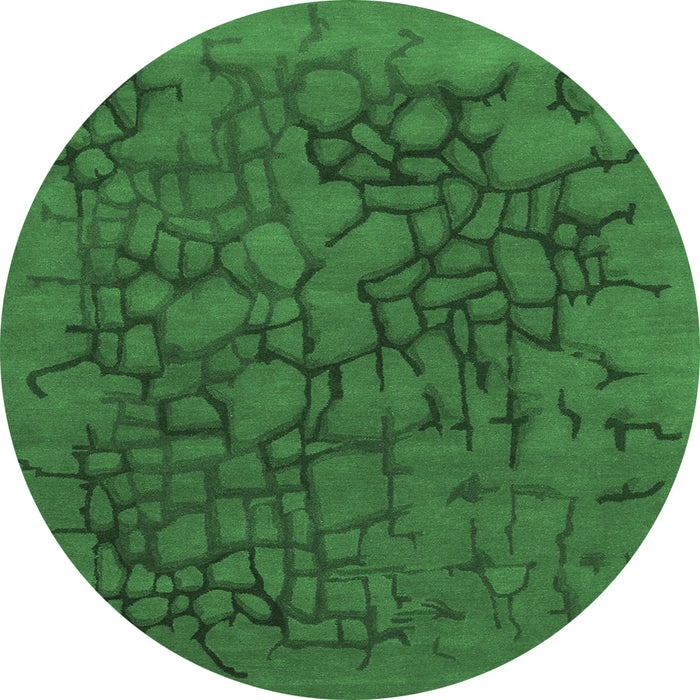 Round Machine Washable Abstract Emerald Green Contemporary Area Rugs, wshcon2587emgrn