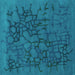 Square Machine Washable Abstract Turquoise Contemporary Area Rugs, wshcon2587turq