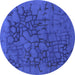 Round Abstract Blue Contemporary Rug, con2587blu