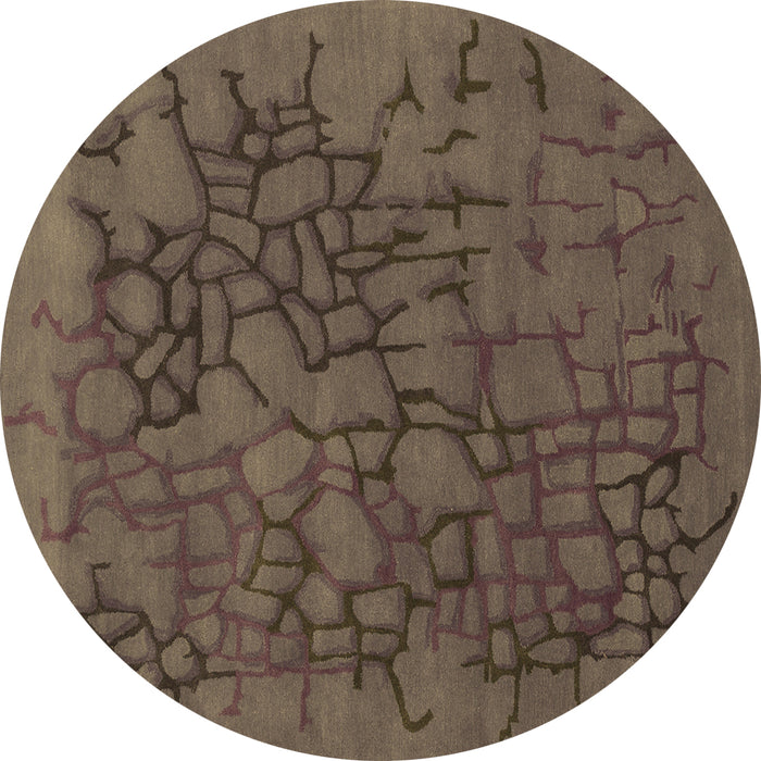 Round Machine Washable Abstract Brown Contemporary Rug, wshcon2587brn