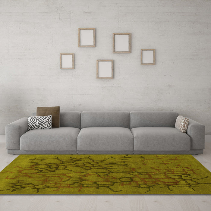 Machine Washable Abstract Yellow Contemporary Rug in a Living Room, wshcon2587yw