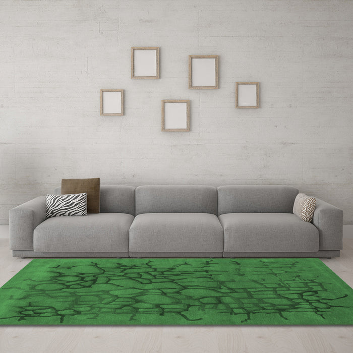 Machine Washable Abstract Emerald Green Contemporary Area Rugs in a Living Room,, wshcon2587emgrn