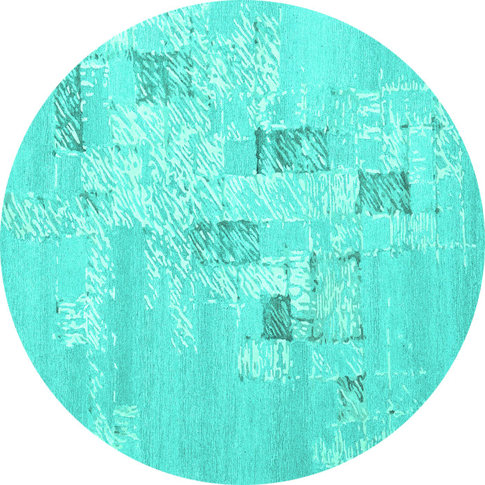 Round Abstract Turquoise Contemporary Rug, con2588turq