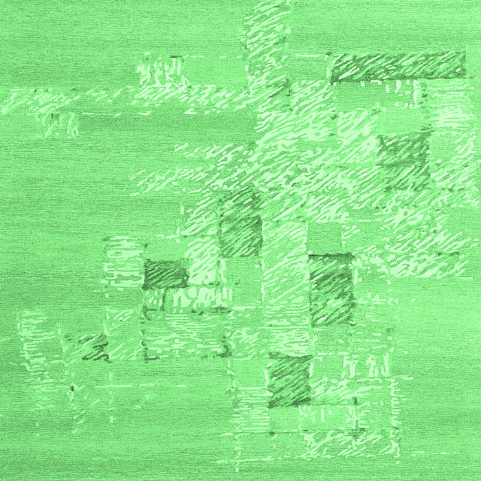Square Machine Washable Abstract Emerald Green Contemporary Area Rugs, wshcon2588emgrn