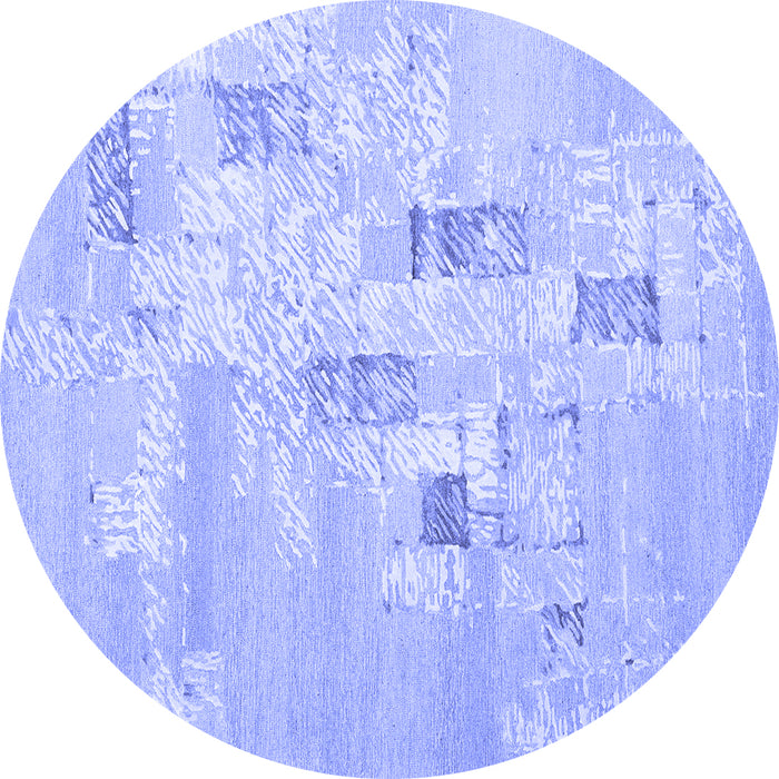 Round Abstract Blue Contemporary Rug, con2588blu
