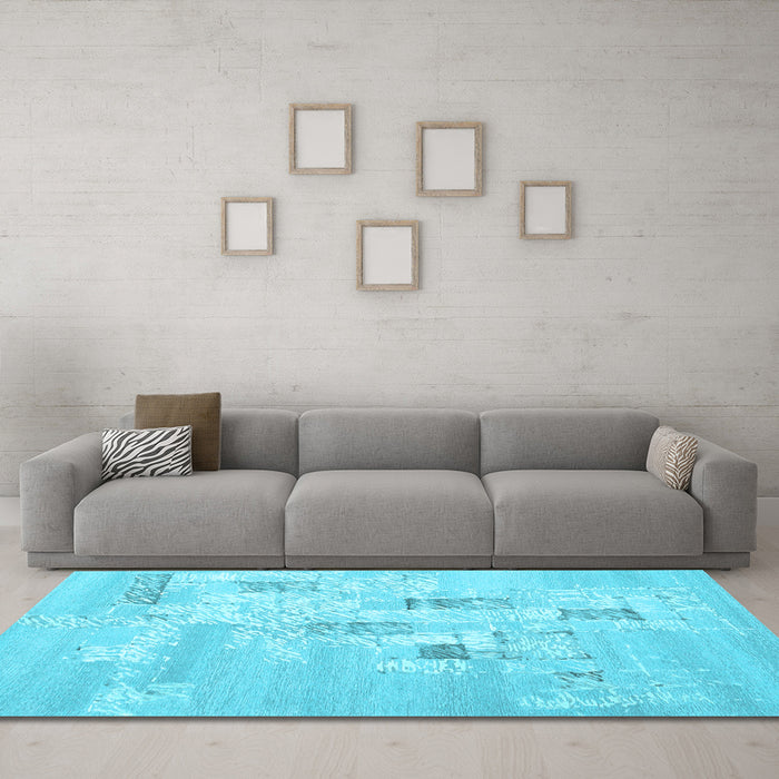 Machine Washable Abstract Light Blue Contemporary Rug in a Living Room, wshcon2588lblu