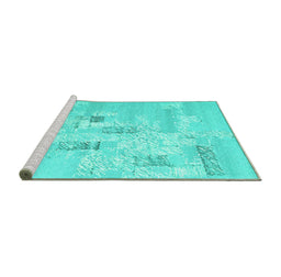 Sideview of Machine Washable Abstract Turquoise Contemporary Area Rugs, wshcon2588turq