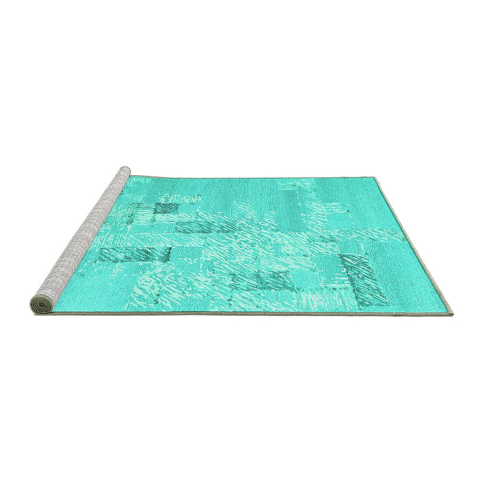 Sideview of Machine Washable Abstract Turquoise Contemporary Area Rugs, wshcon2588turq