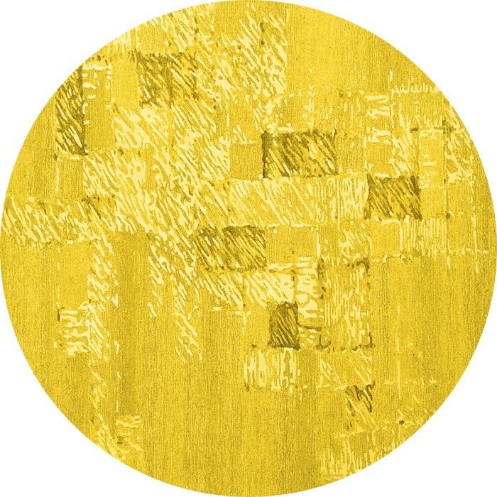 Round Abstract Yellow Contemporary Rug, con2588yw