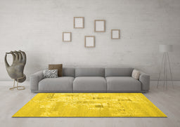 Machine Washable Abstract Yellow Contemporary Rug in a Living Room, wshcon2588yw