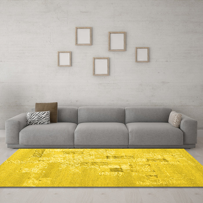 Machine Washable Abstract Yellow Contemporary Rug in a Living Room, wshcon2588yw