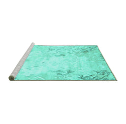Sideview of Machine Washable Abstract Turquoise Contemporary Area Rugs, wshcon2589turq