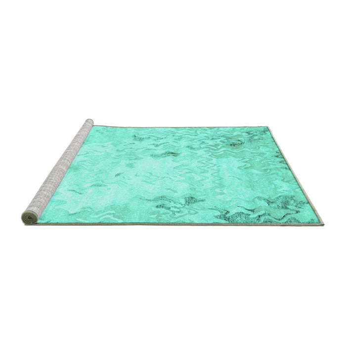 Sideview of Machine Washable Abstract Turquoise Contemporary Area Rugs, wshcon2589turq