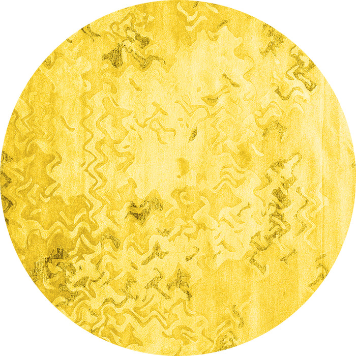Round Abstract Yellow Contemporary Rug, con2589yw