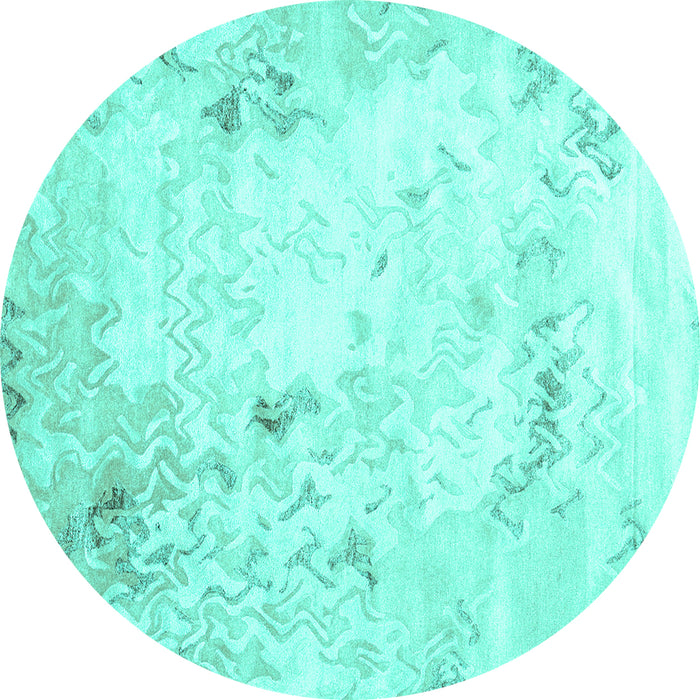 Round Machine Washable Abstract Turquoise Contemporary Area Rugs, wshcon2589turq