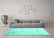 Machine Washable Abstract Turquoise Contemporary Area Rugs in a Living Room,, wshcon2589turq