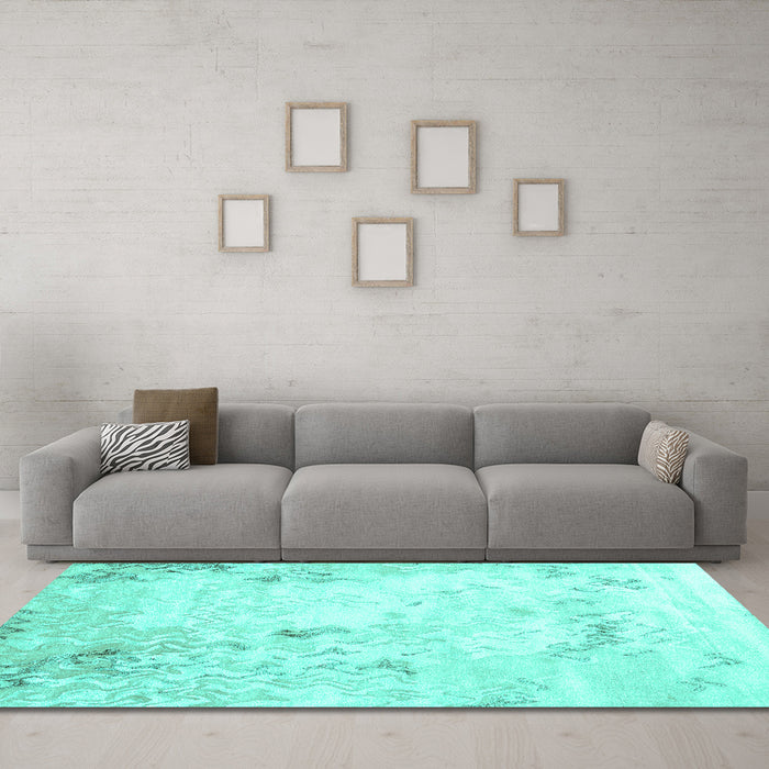 Machine Washable Abstract Turquoise Contemporary Area Rugs in a Living Room,, wshcon2589turq