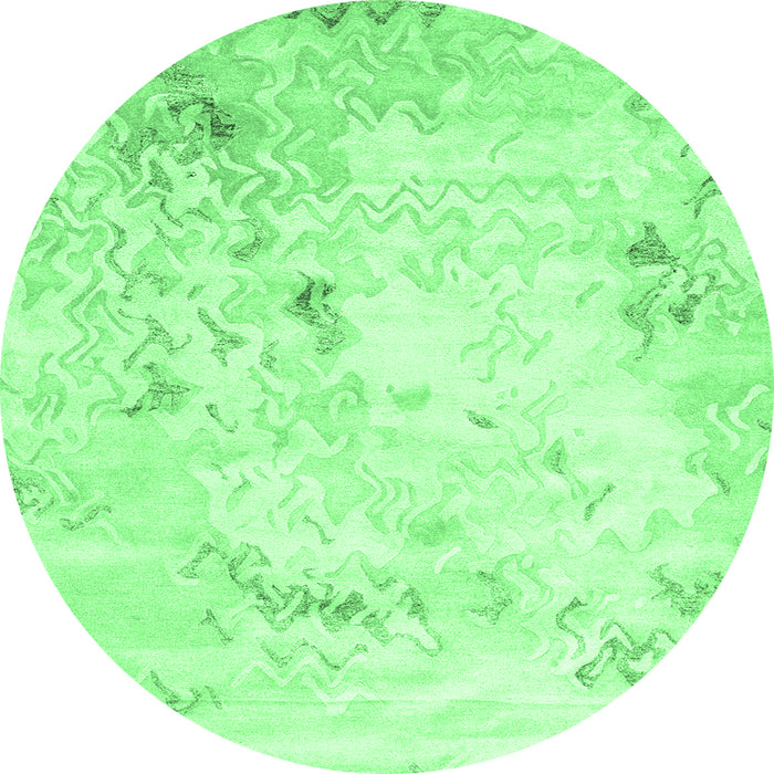 Round Machine Washable Abstract Emerald Green Contemporary Area Rugs, wshcon2589emgrn