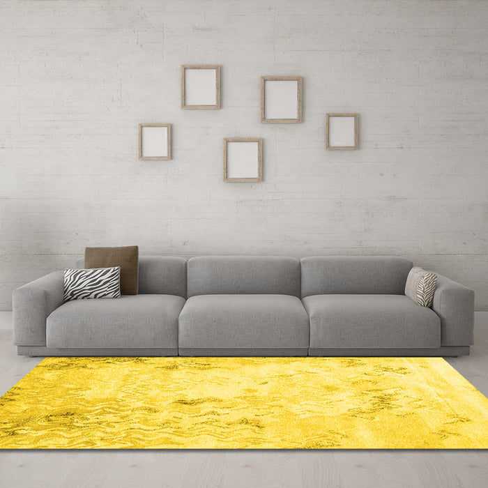 Machine Washable Abstract Yellow Contemporary Rug in a Living Room, wshcon2589yw