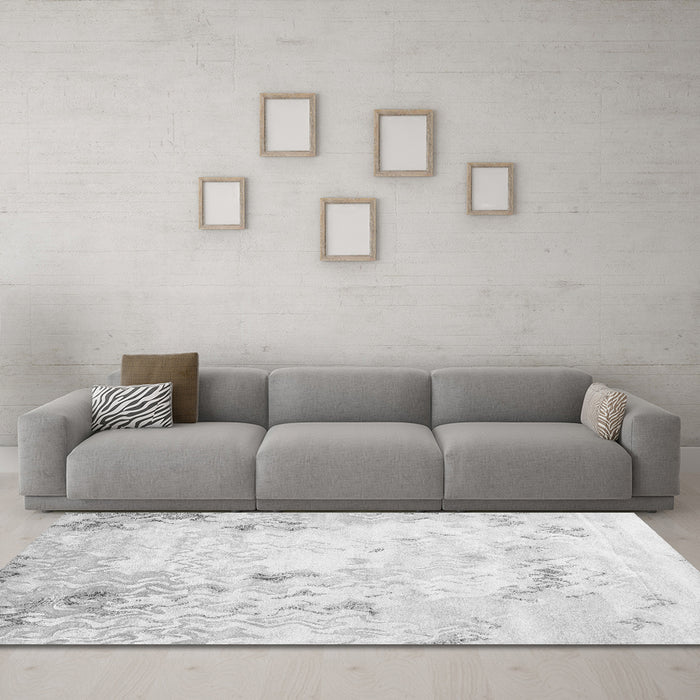 Machine Washable Abstract Gray Contemporary Rug in a Living Room,, wshcon2589gry