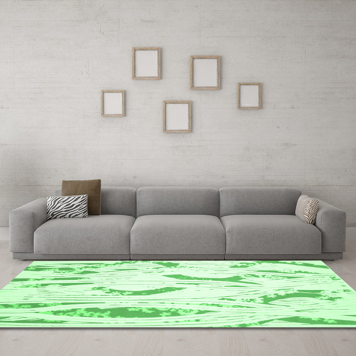 Machine Washable Abstract Emerald Green Contemporary Area Rugs in a Living Room,, wshcon258emgrn
