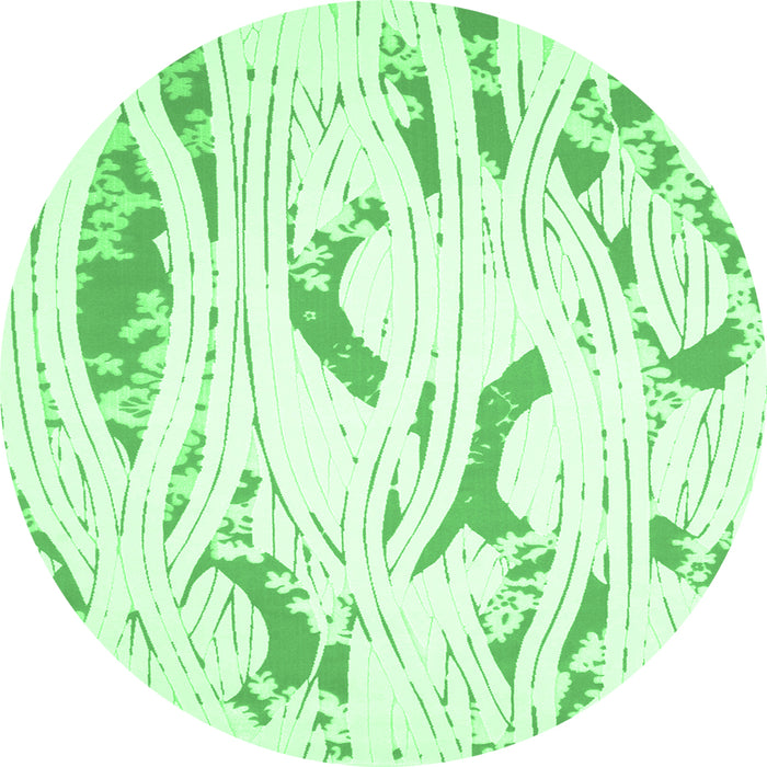 Round Machine Washable Abstract Emerald Green Contemporary Area Rugs, wshcon258emgrn