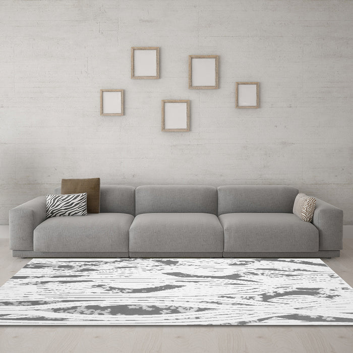 Machine Washable Abstract Gray Contemporary Rug in a Living Room,, wshcon258gry