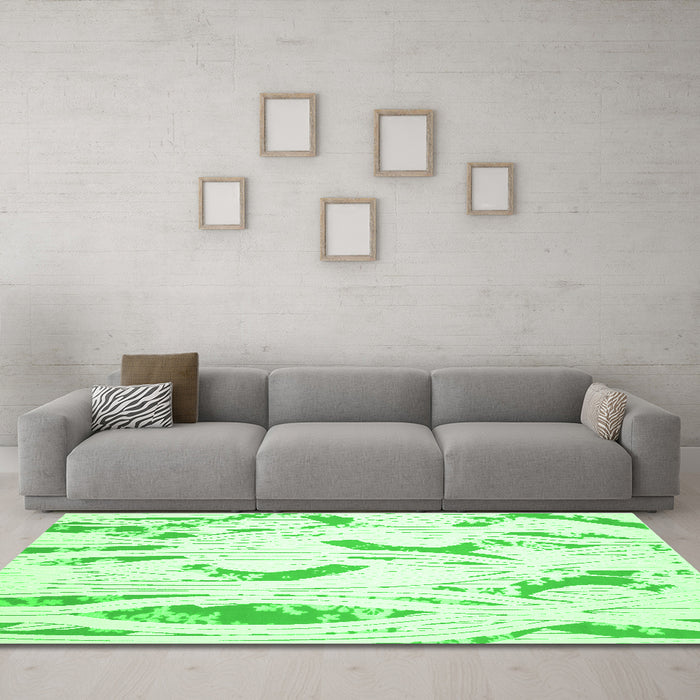 Machine Washable Abstract Green Contemporary Area Rugs in a Living Room,, wshcon258grn