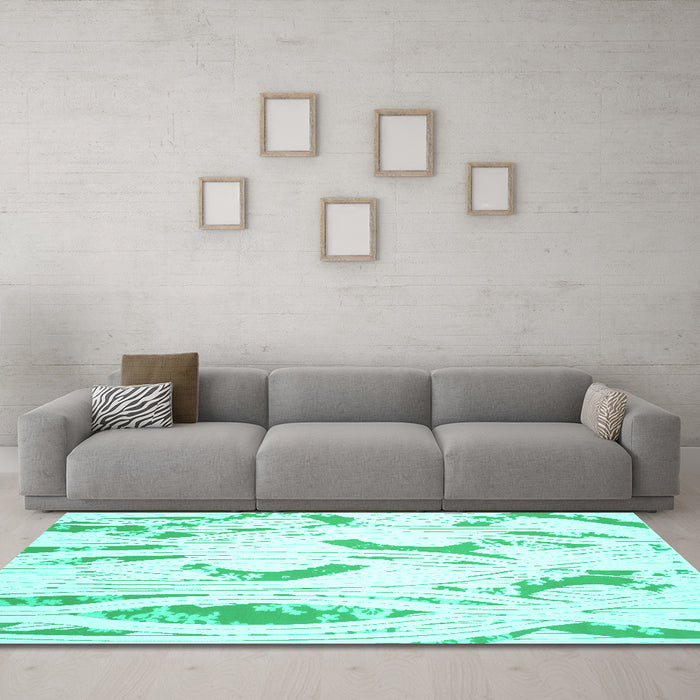 Machine Washable Abstract Turquoise Contemporary Area Rugs in a Living Room,, wshcon258turq