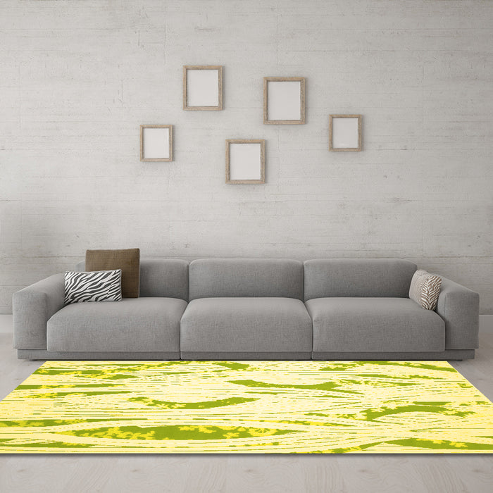 Machine Washable Abstract Yellow Contemporary Rug in a Living Room, wshcon258yw