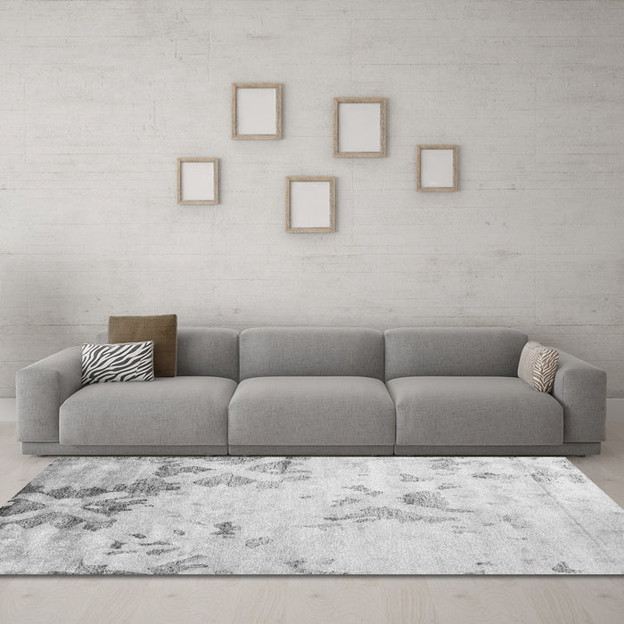 Machine Washable Abstract Gray Contemporary Rug in a Living Room,, wshcon2590gry