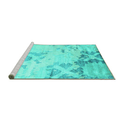 Sideview of Machine Washable Abstract Turquoise Contemporary Area Rugs, wshcon2590turq