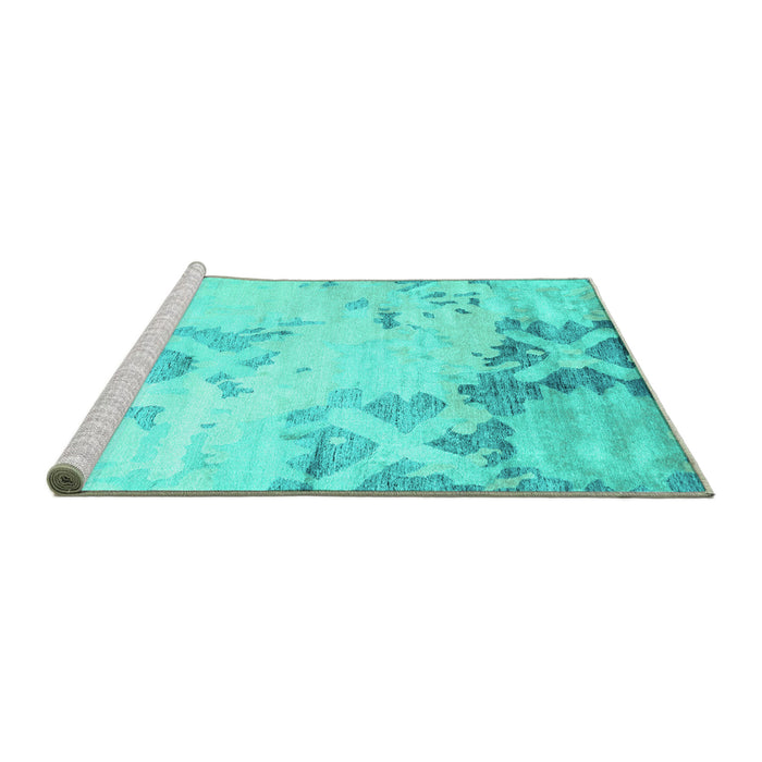 Sideview of Machine Washable Abstract Turquoise Contemporary Area Rugs, wshcon2590turq