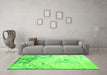 Machine Washable Abstract Green Contemporary Area Rugs in a Living Room,, wshcon2590grn