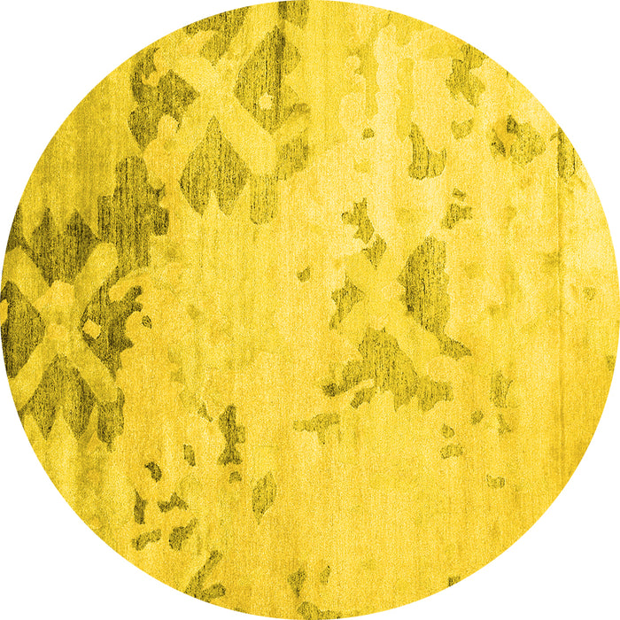 Round Abstract Yellow Contemporary Rug, con2590yw