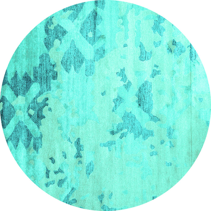 Round Abstract Turquoise Contemporary Rug, con2590turq