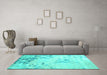 Machine Washable Abstract Turquoise Contemporary Area Rugs in a Living Room,, wshcon2590turq