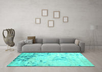 Machine Washable Abstract Turquoise Contemporary Rug, wshcon2590turq