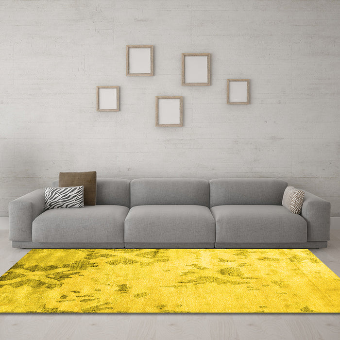 Machine Washable Abstract Yellow Contemporary Rug in a Living Room, wshcon2590yw