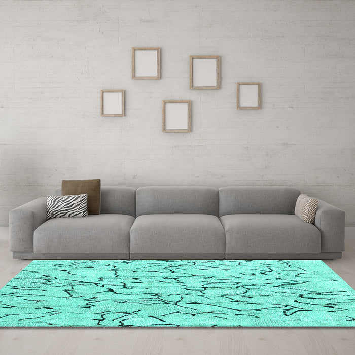 Machine Washable Solid Turquoise Modern Area Rugs in a Living Room,, wshcon2591turq