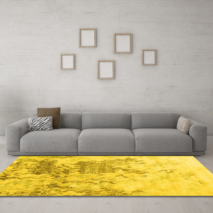 Machine Washable Solid Yellow Modern Rug in a Living Room, wshcon2592yw
