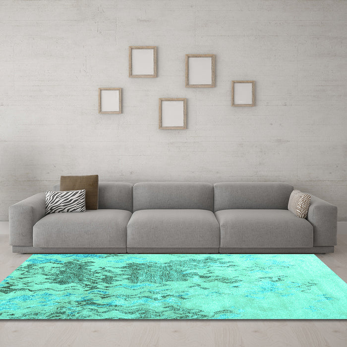 Machine Washable Solid Turquoise Modern Area Rugs in a Living Room,, wshcon2592turq