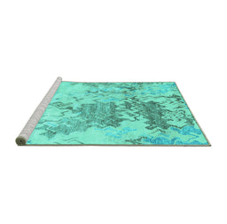 Sideview of Machine Washable Solid Turquoise Modern Area Rugs, wshcon2592turq