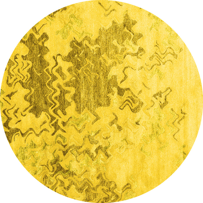 Round Machine Washable Solid Yellow Modern Rug, wshcon2592yw