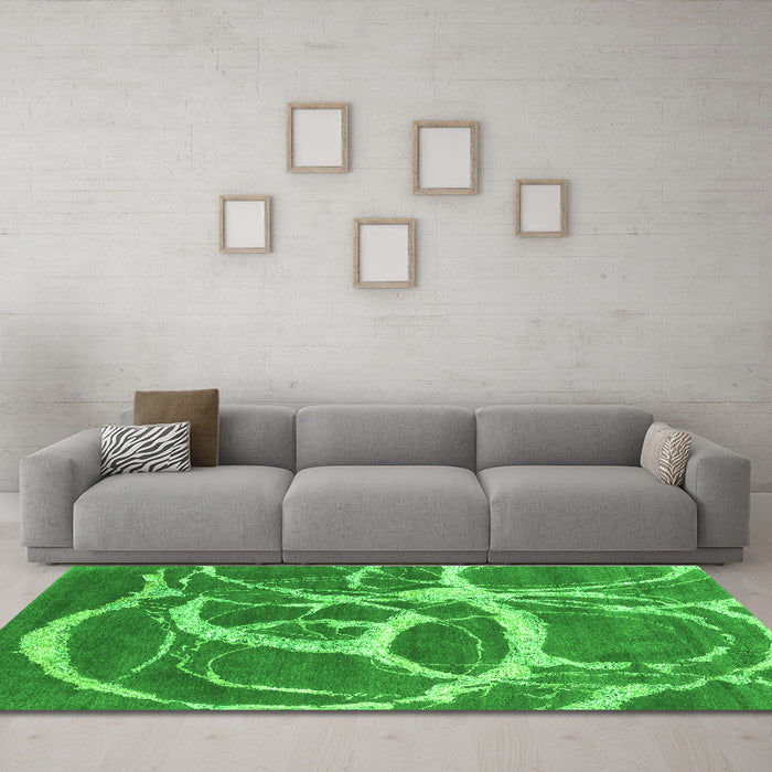 Machine Washable Abstract Green Contemporary Area Rugs in a Living Room,, wshcon2593grn