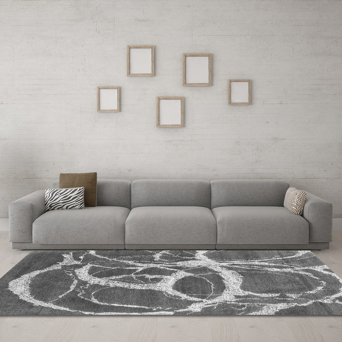Machine Washable Abstract Gray Contemporary Rug in a Living Room,, wshcon2593gry